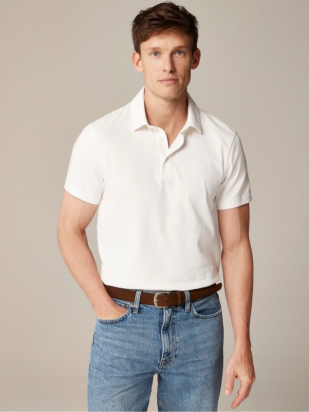 J Crew Classic untucked sueded cotton polo shirt